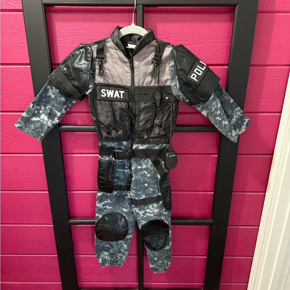Kids SWAT Police Costume - Black and Gray. Child size 5-6